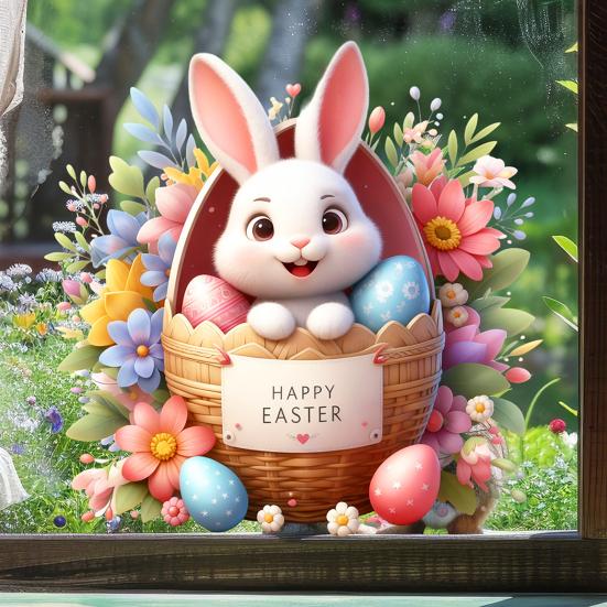 Osterwandaufkleber Lustiger Hase Rissiges Abziehbarer und Aufklebbarer Aufkleber 3D Loch Design Cartoon Selbstklebende Wandaufkleber für Kinderzimmer Spielzimmer