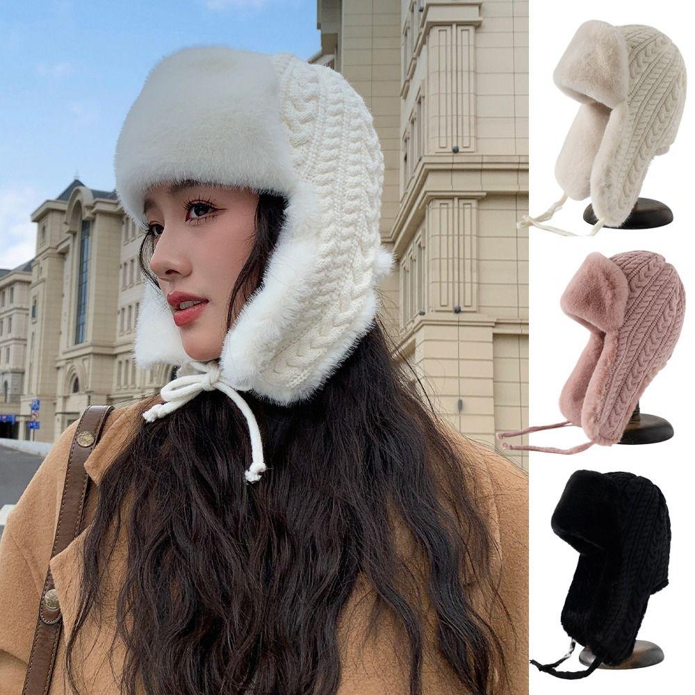 Knitted Lei Feng Hat Warmth Cold Hat Versatile Cycling Coldproof Cap  For Women