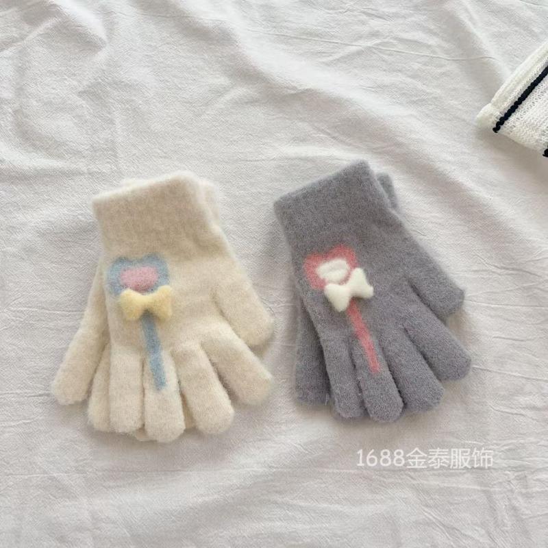 - Years Old Children's Gloves Autumn and Winter Warm Love Lollipop Finger Gloves Girls Fleece Thicker