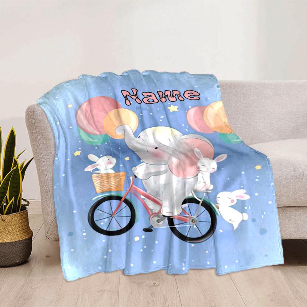 Cute Bunny With Glasses And Bowknot Home Customize Your Name Blankets Soft Cozy Lightweight Allseason Multipurpose Blanket For Picnics Sofas Offices