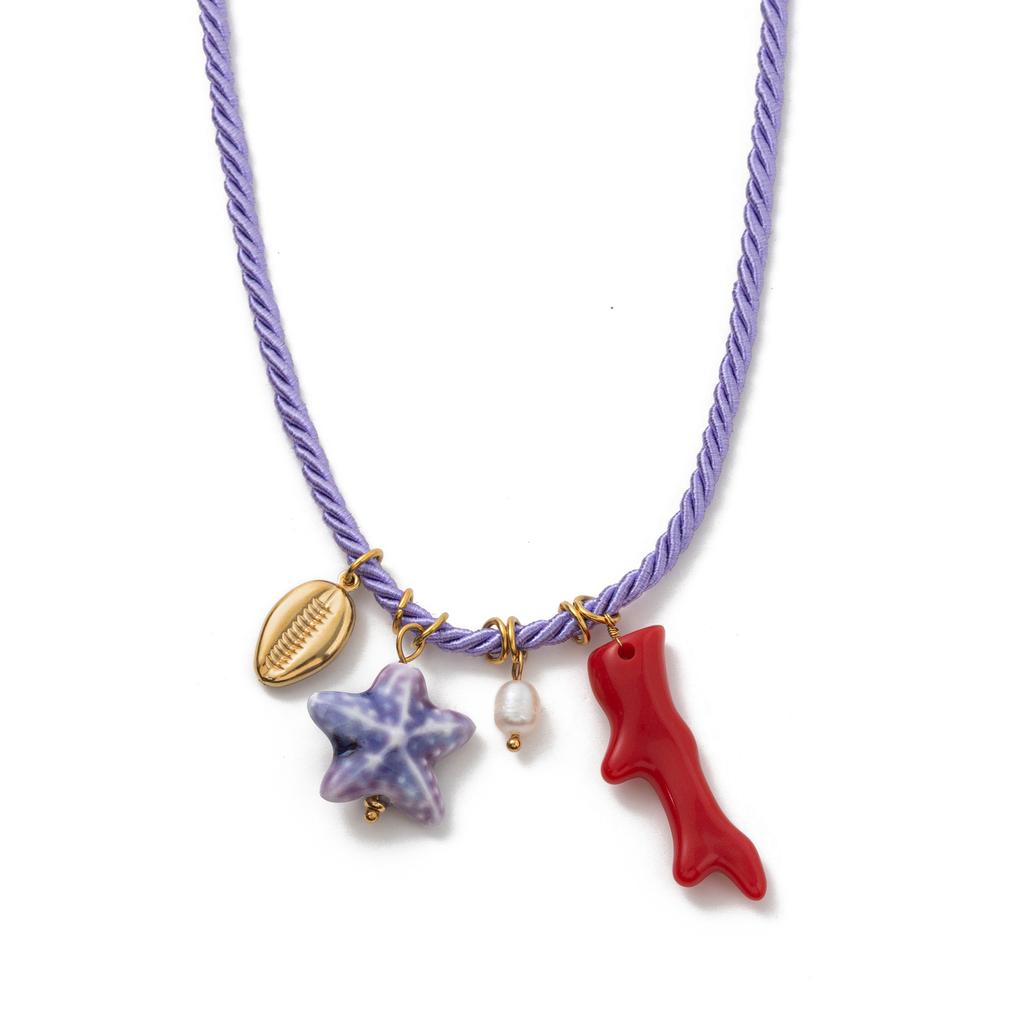Handmade Chunky Rope Multi Color Ceramics Starfish Octopus Fish Pendant Necklace Summer Beach Shell Y2K Collar Jewelry