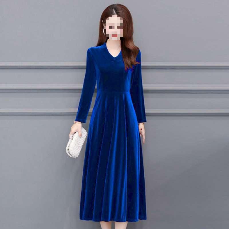 Elegant Velvet Long Qipao Dress – Over-Knee, Stylish, Thickened for Spring, Autumn, Winter.