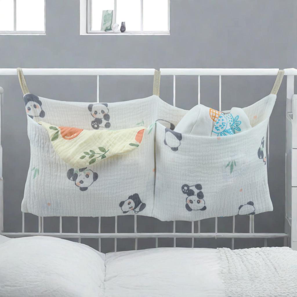 

Двухслойный хлопковый прикроватный органайзер для хранения детских вещей и подвесная сумка для коляски с двойными карманами