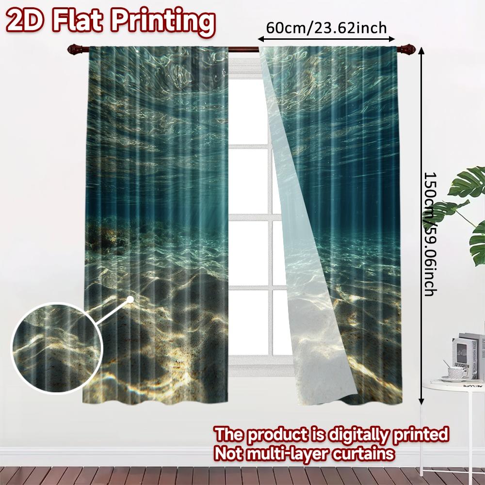 2pcs, 2D FLAT PRINTING Curtains (Without Rod) Ocean Serenity Popular Curtains&Drapes Festival Versatile Polyester Curtains