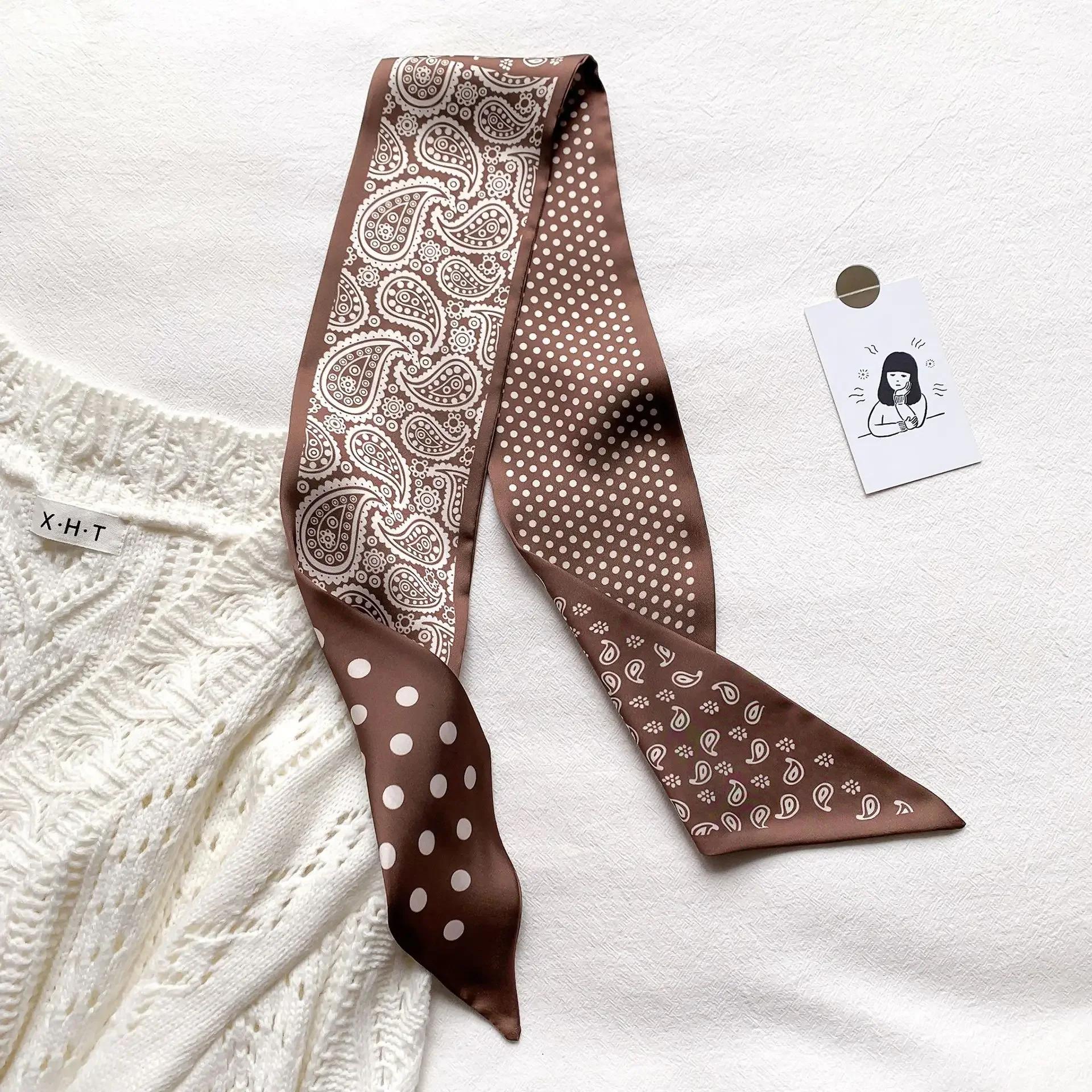 

Модный принт шарф с лентой для волос, женский шейный галстук, сумка, шарфы, атласные шелковые узкие платки, женские платки с цветочными полосами, новинка 2022 года 9.5x100cm