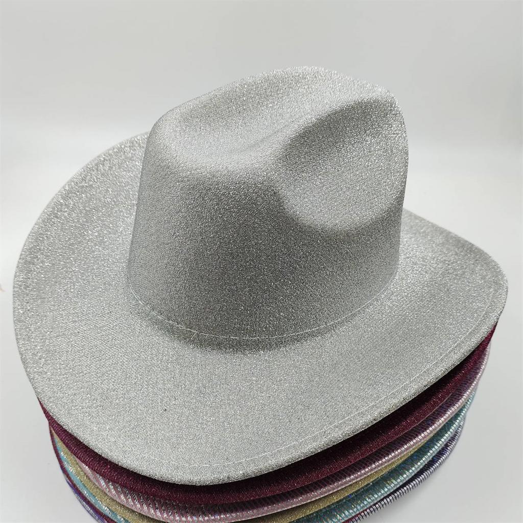 Silberfarbener Glitzer Cowboyhut Western cowboy Männer und Frauen Retro Party Bühnenparty Cowboyhut Outdoor Ritterhut Großhandel