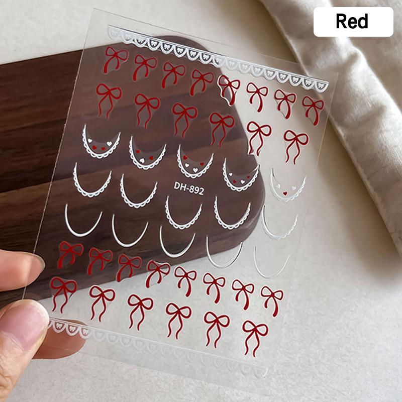 1 Sheet French Bowknot Silk Ribbon Nail Art Sticker Lace Elegant Line Soft Self Adhesive Decoration Manicure Decal
