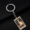 Cute Cat Tarot Card Keychain Vintage Rectangle Epoxy Stainless Steel Pendant Key Chain Animal Divination Jewelry