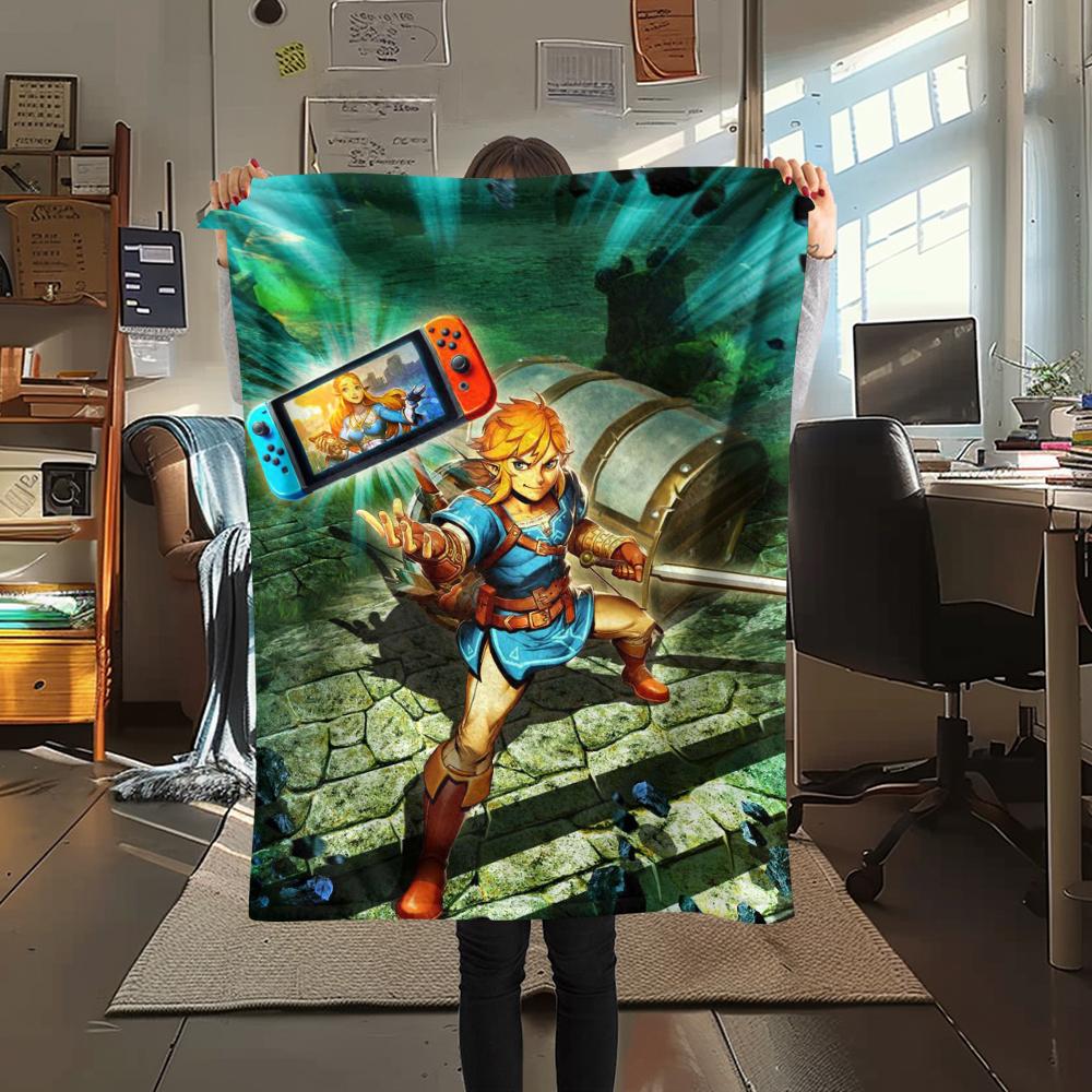 1Pc Link Zelda Print Flannel Blanket, High quality Comfortable for All Seasons, Home Decor, Warmth and Comfort, Perfect for Christmas Gifts