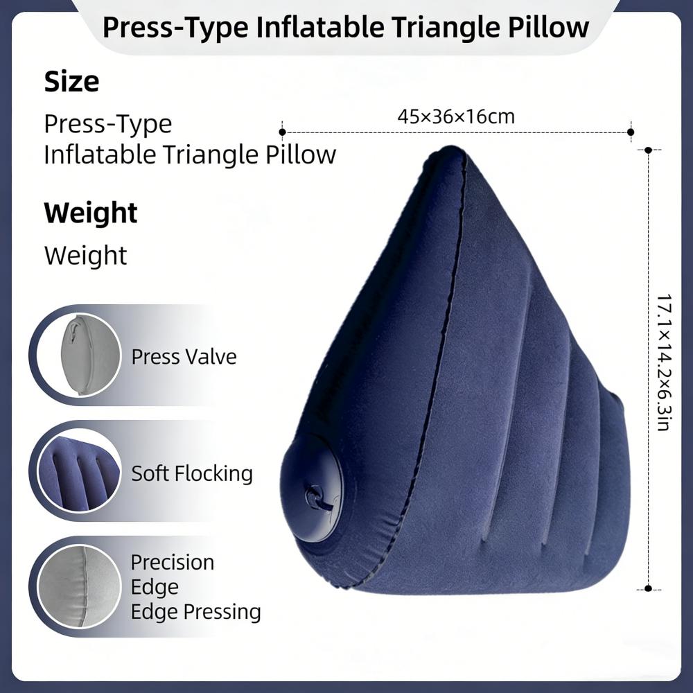 

Triangular Travel Pillow Inflatable Office Neck Lumbar Support Pillow Thickened flocking Leg Rest Pillow for Air Travel See below for size descriptions темно-синього кольору