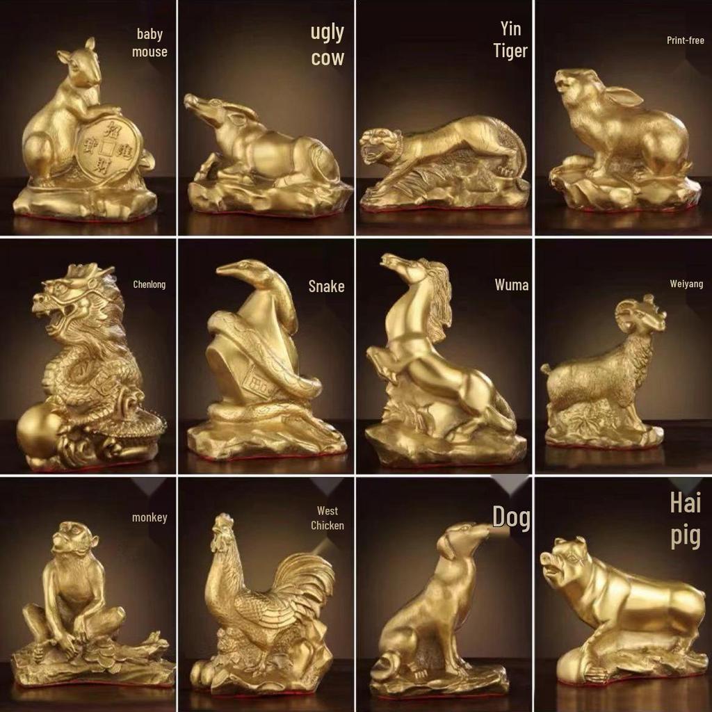Chinese Zodiac Bronze Brass Ornaments: Rat, Ox, Tiger, Rabbit, Dragon, Snake, Horse, Sheep, Monkey, Rooster, Dog, Pig Crafts