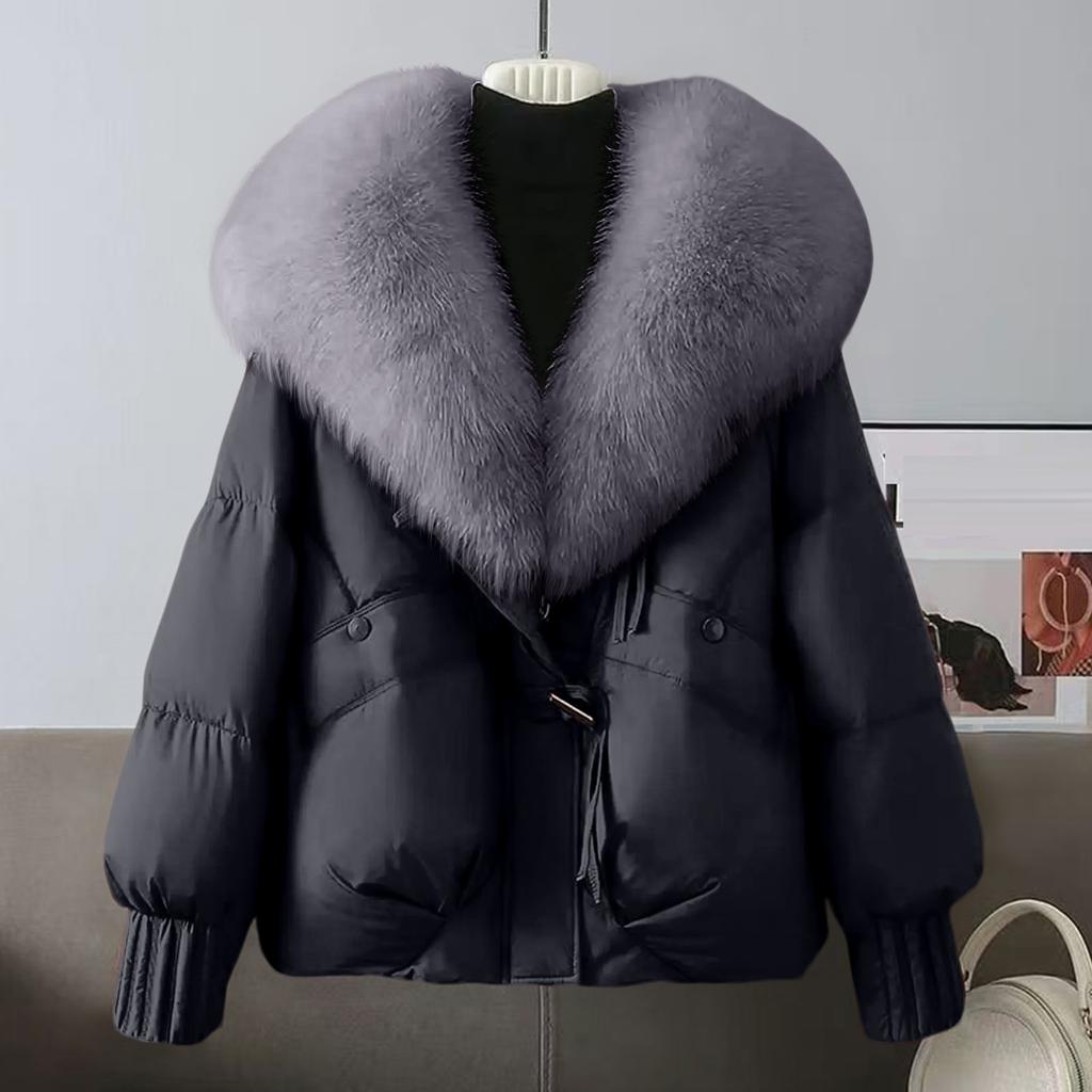 Women's Solid Color Fashionable Thick Warm Temperament Cotton Jacket With Large  Collar Cotton Coat Jacket