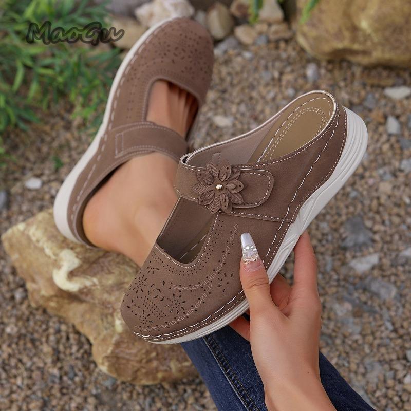 Fashion Women Summer Sandals Thick Sole Hollow Women's Mules Casual Daily Wear Size 36 42 Flower Slip On Shoes Ladies Outwear Fashion