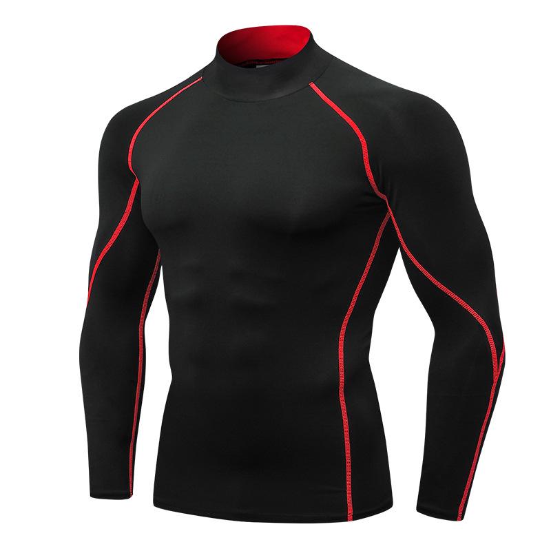Men's High Neck Performance Long Sleeve Sports Shirt - Stretch, Breathable, Stand-Up Collar for Running & Basketball