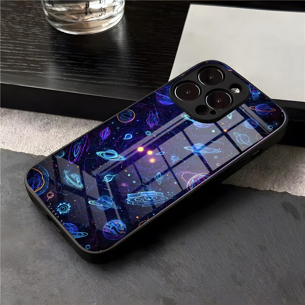 Planets Universe Phone Case For IPhone 17 Air 16 E Pro Max 15 14 13 Mini 12 Pro 11 Max Plus Black Glass Cover