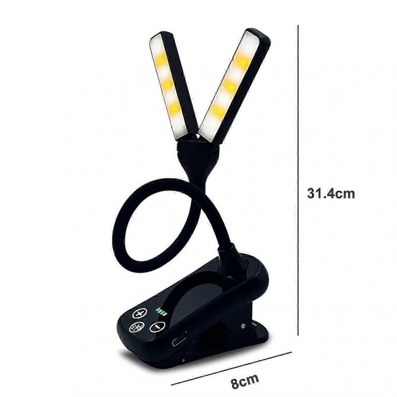 Reading Lamp Dimmable Chargeable Extendable Double Head Flicker-free Illumination Type-C 14LED Amber Book Light Home Supply QingHai