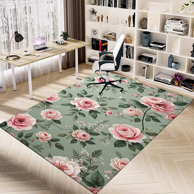 1PC Rose Pattern Non-Slip Floor Carpet Compatible for Office&Living Room&Bedroom&Dining room - Flat- Soft & Pattern, Vibrant Colors-W303