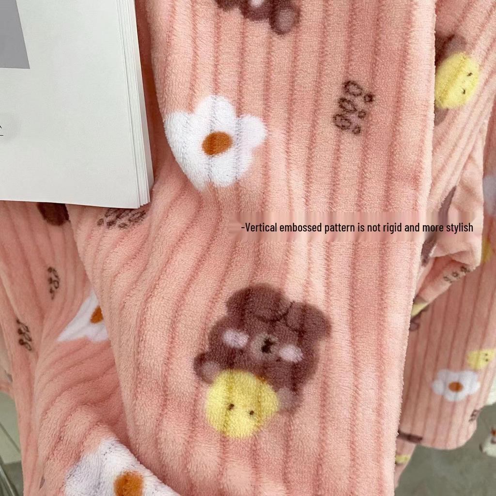 Women's Flannel Two-Piece Pajama Set: Round Neck, Loose Long Sleeve, Double-Sided Fleece Homewear.