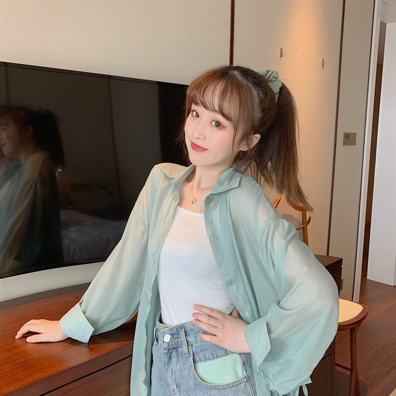 Summer Korean Style Loose Long-sleeved Cardigan Jacket Women's Shirt Women's Solid Color Thin Windbreaker Sun Protection Clothes Women