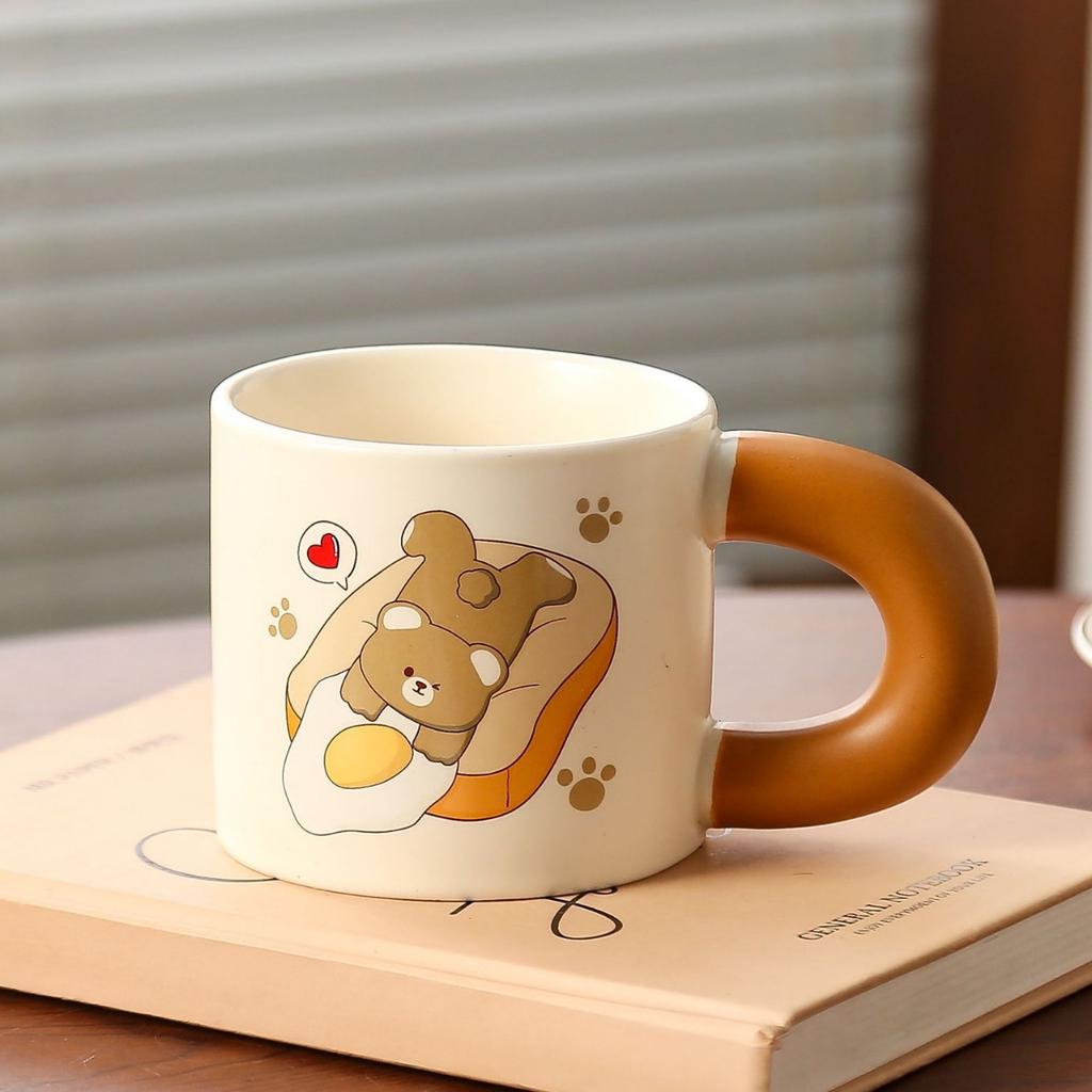 Bread Bear Ceramic Cups High Appearance Level Cute Mugs  Large Capacity Milk Cups  Breakfast Cups Home Dormitory Cups