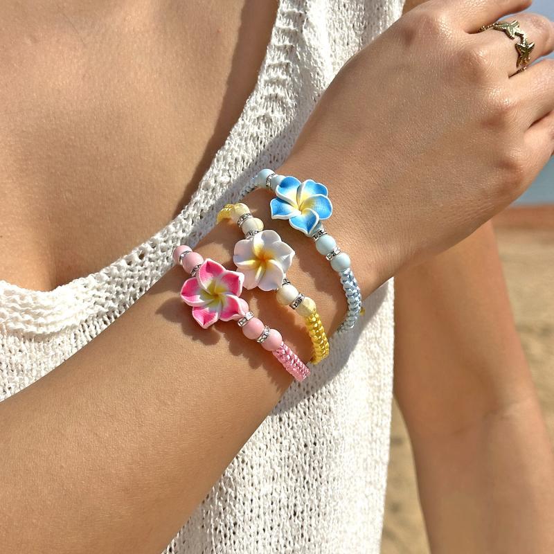 Bohemian Big Flower Charm Bracelets For Women Elegant Resort Style Soft Clay Pottery Beaded Bangles Girls Party Jewelry
