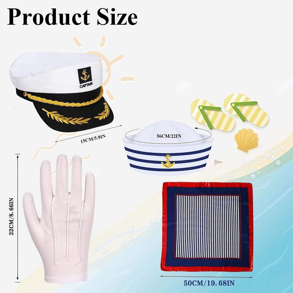 3Pcs Captain Hat Set, Sailor Hat Set, Sailor Hat For Boat Uniforms, Yacht Captain Hat, Sailor Boat Hat, Boat Scarf, Unisex Captain Costume For