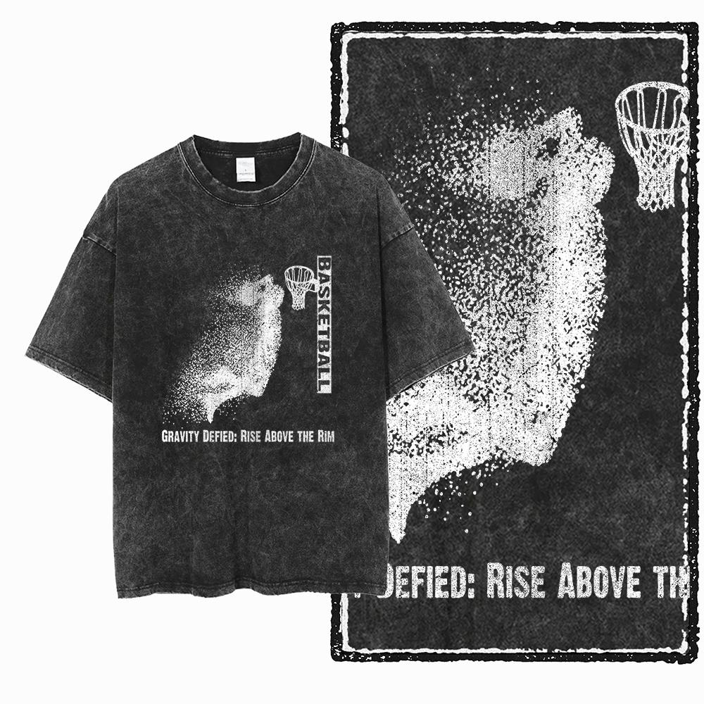 YH BASKETBALL THEME Printed Cotton Acid Washed Exclusive Graphic Unisex T Shirt Cool Streetwear Men Tshirts Big Size Tee for men