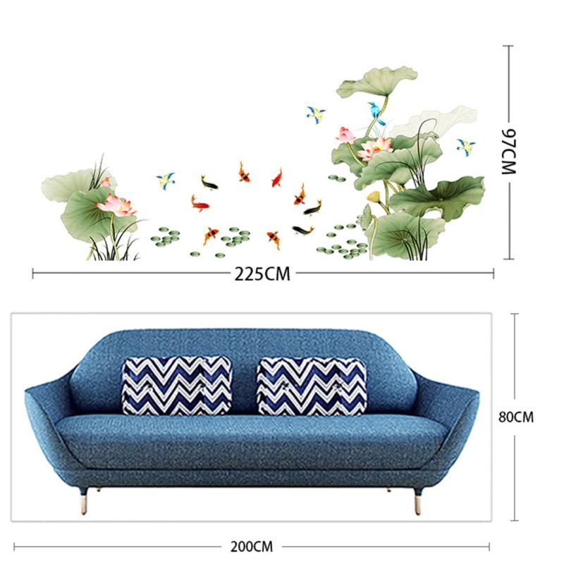 Pvc Lotus Carp Flying Bird Wall  Stickers Chinese Style Vinyl Wall Self-adhesive Wallpaper Bedroom