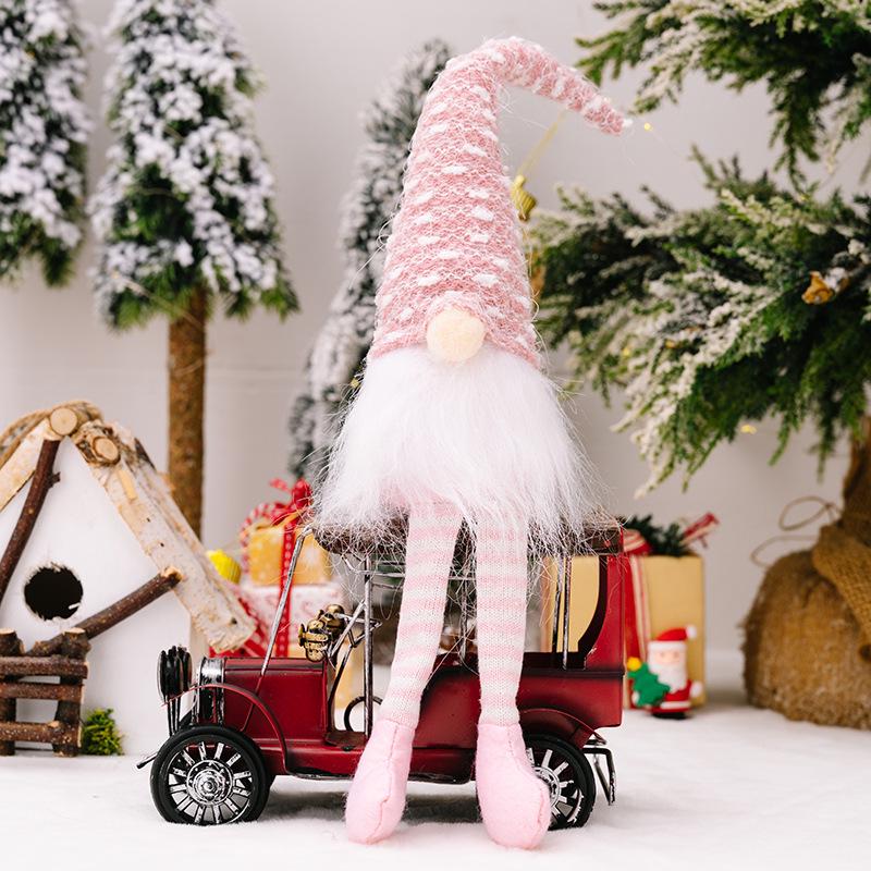 Rudolph Striped Knit Hat Gnome Ornament - Christmas Hanging Leg Faceless Doll