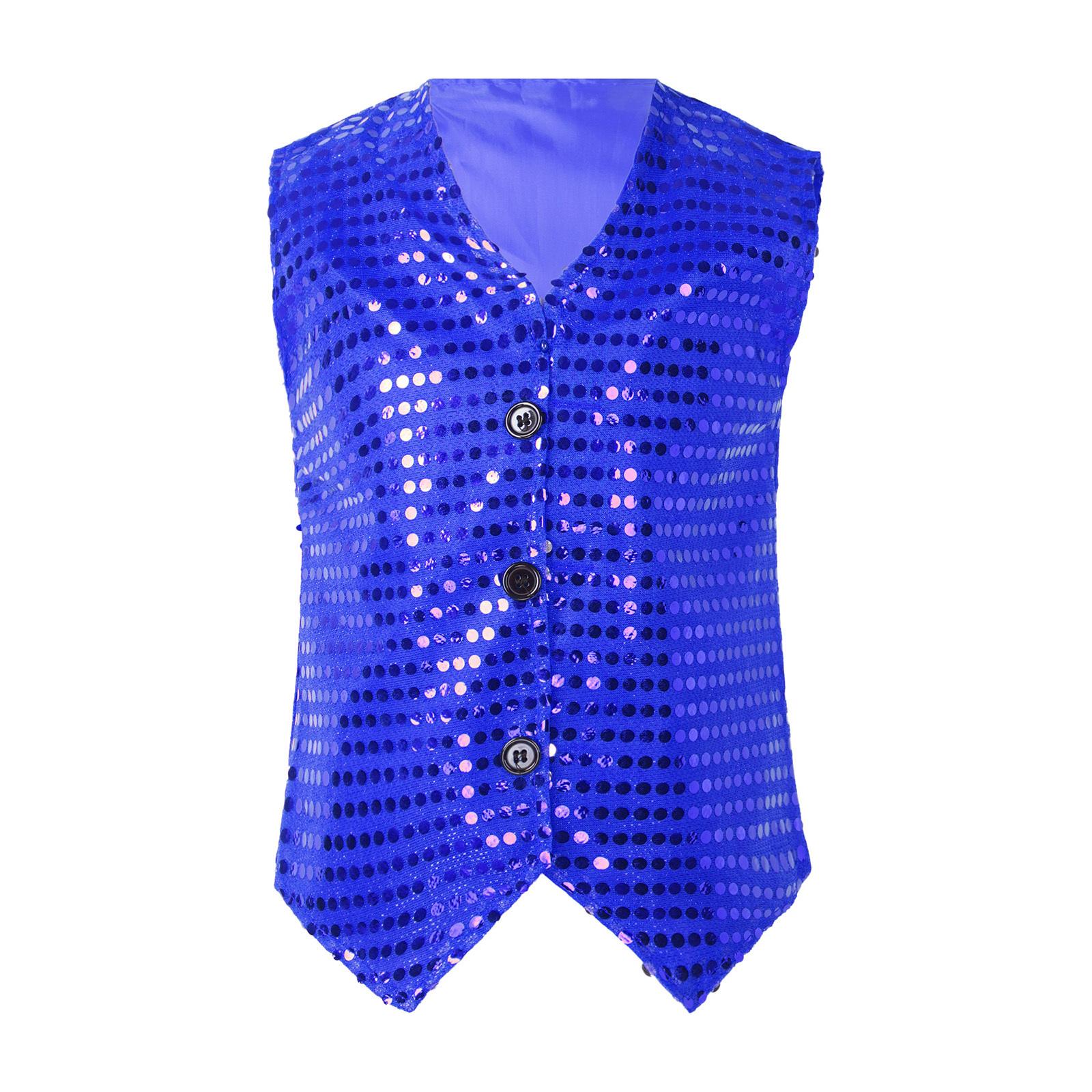 

Boys Girls Performance Vest Sleeveless V Neckline Button Closure Sequins Style Solid Color Stage Wear 12-18Months