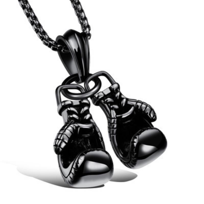 New Retro Fitness Boxing Gloves Titanium Steel Necklace, Lettering Domineering Fashion Punk Pendant, Accessories