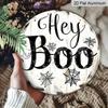 2D Flat, 1pc "Hey Boo" Halloween Ghost Round Aluminum Sign for Fall And Winter Celebrations, Suitable for Indoor And Outdoor Use, Wall Decoration for