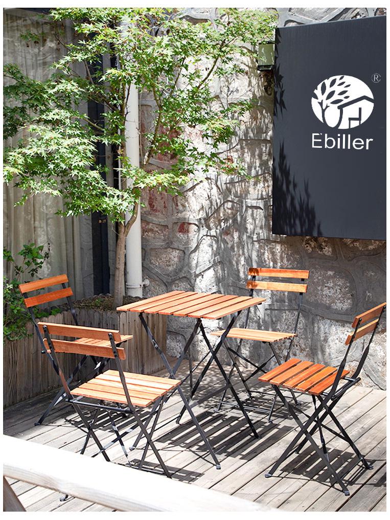 Outdoor Solid Wood Folding Balcony Table and Chair Set - 3-Piece