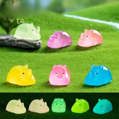 Moss Micro-landscape Glow-in-the-dark Rhinoceros Animal Ornament Gardening DIY Landscaping Accessories Desktop Ornament