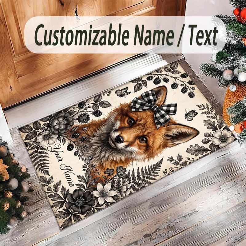 Fox Theme Crystal Velvet Floor Rug Personalized Custom Name Text Warm Carpet Home Decoration