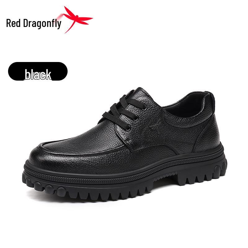 Red Dragonfly Men's Genuine Leather Casual Shoes - Non-Slip Autumn/Winter Footwear for Middle-Aged & Elderly