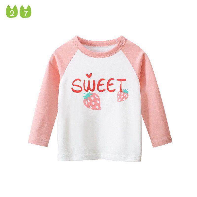27home K-style Children's Clothing Spring and Autumn Girl round Neck Strawberry T-shirt Long Sleeve Tops Bottoming Shirt Baby Girl Clothes
