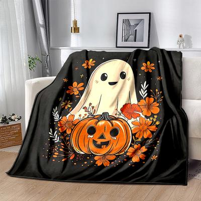 1 Stück Cartoon Geist & Kürbis Halloween Decke Cartoon Überwurf für Heimdekoration, Geschenkidee, Zimmerdekoration, Wohnzimmer, Reisen, Camping