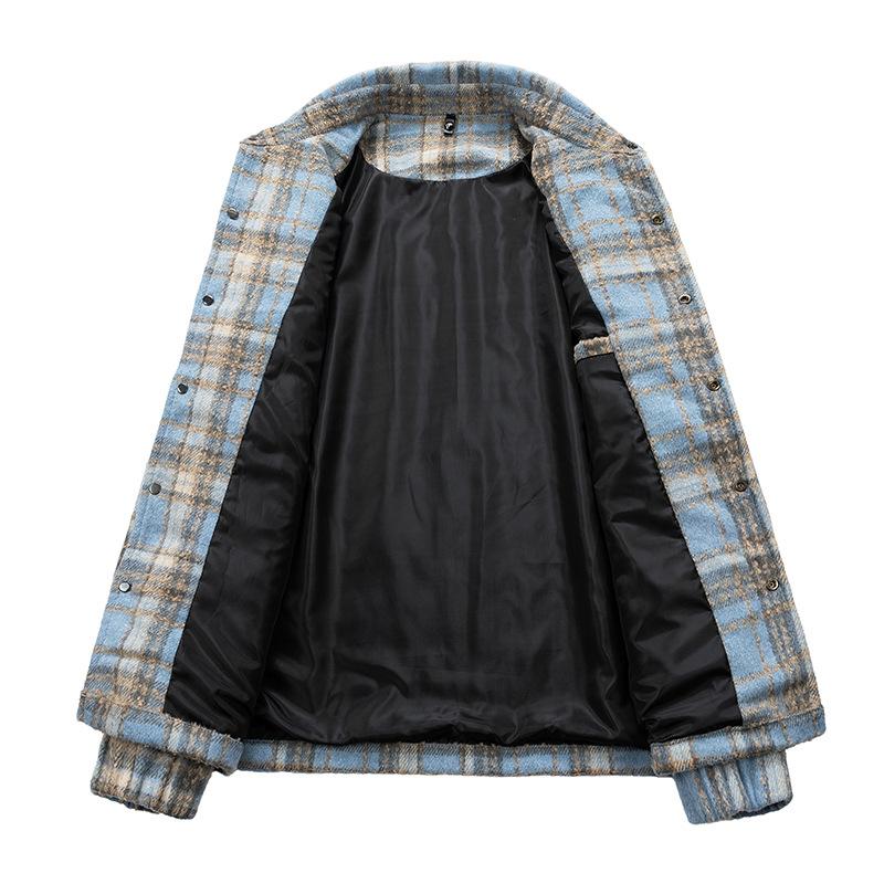 Chaqueta de Lana Adecuada para Hombres y Mujeres, Estilo Retro Americano de Primavera y Otoño, con una Chaqueta Camisera a Cuadros con Cuello para Hombre