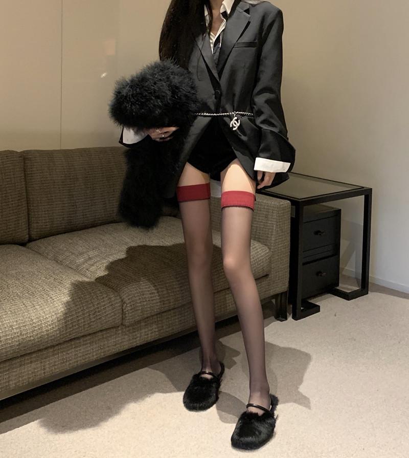 Sultry Over-the-Knee Thigh-High Stockings with Vertical Lines for Women