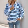 Autumn Long-sleeved Striped Loose T-shirt Casual Polo Collar Zipper Pullover Sweatshirt