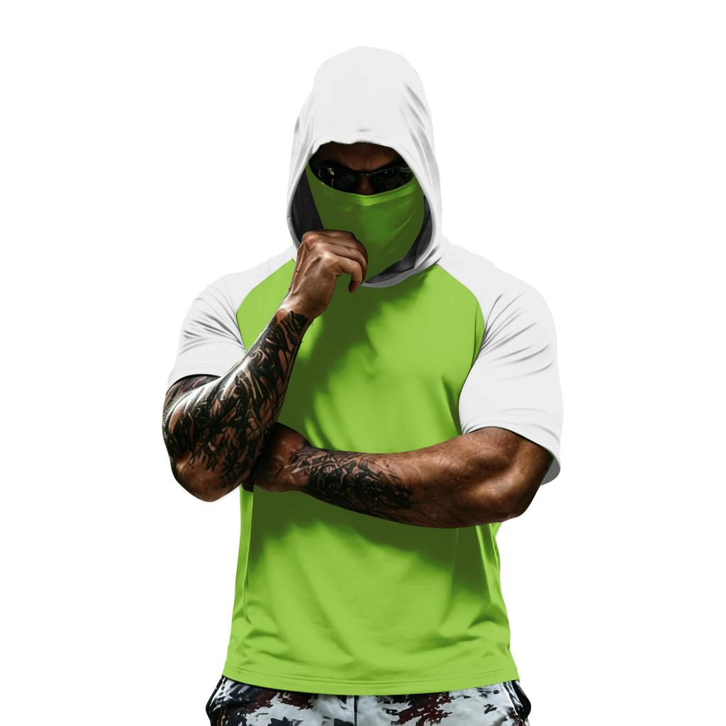 Men's Summer Camouflage Gradient Drying Short-sleeved T-shirt, Sun Clothing, Fishing, Fitness, Sports, Hooded Short-sleeved Shirt