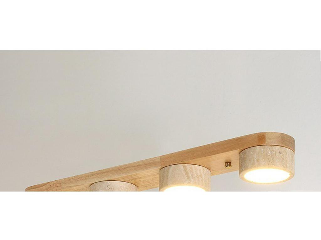 Wabi-Sabi Style Yellow Travertine and Walnut Ceiling Light for Hallways, Cloakrooms, and Balconies