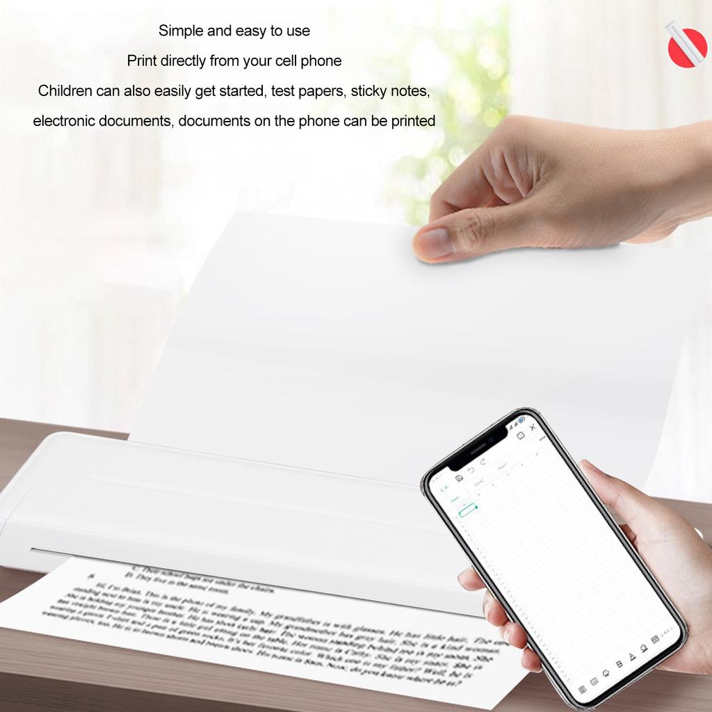 Portable Wireless Printer Bluetooth A4 Thermal Inkless Printer with App for Photo Label Receipt Study Notes Home School Office