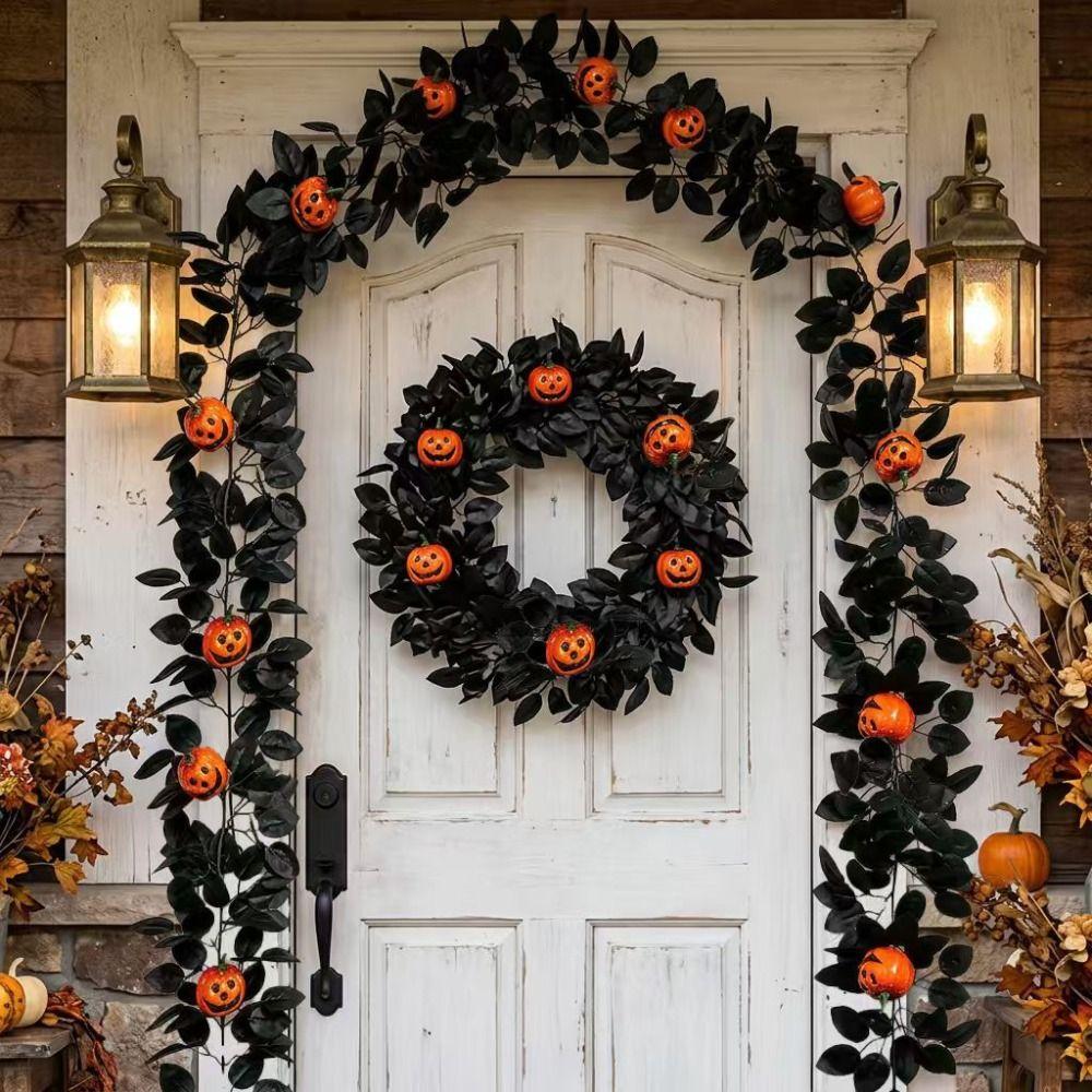 Reusable Artificial Black Rose Vine Flexible Spooky Gothic Wreath Staircase Handrail