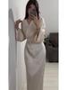 2025 Spring Women's Solid Color Satin Long Dress with Chain Waist