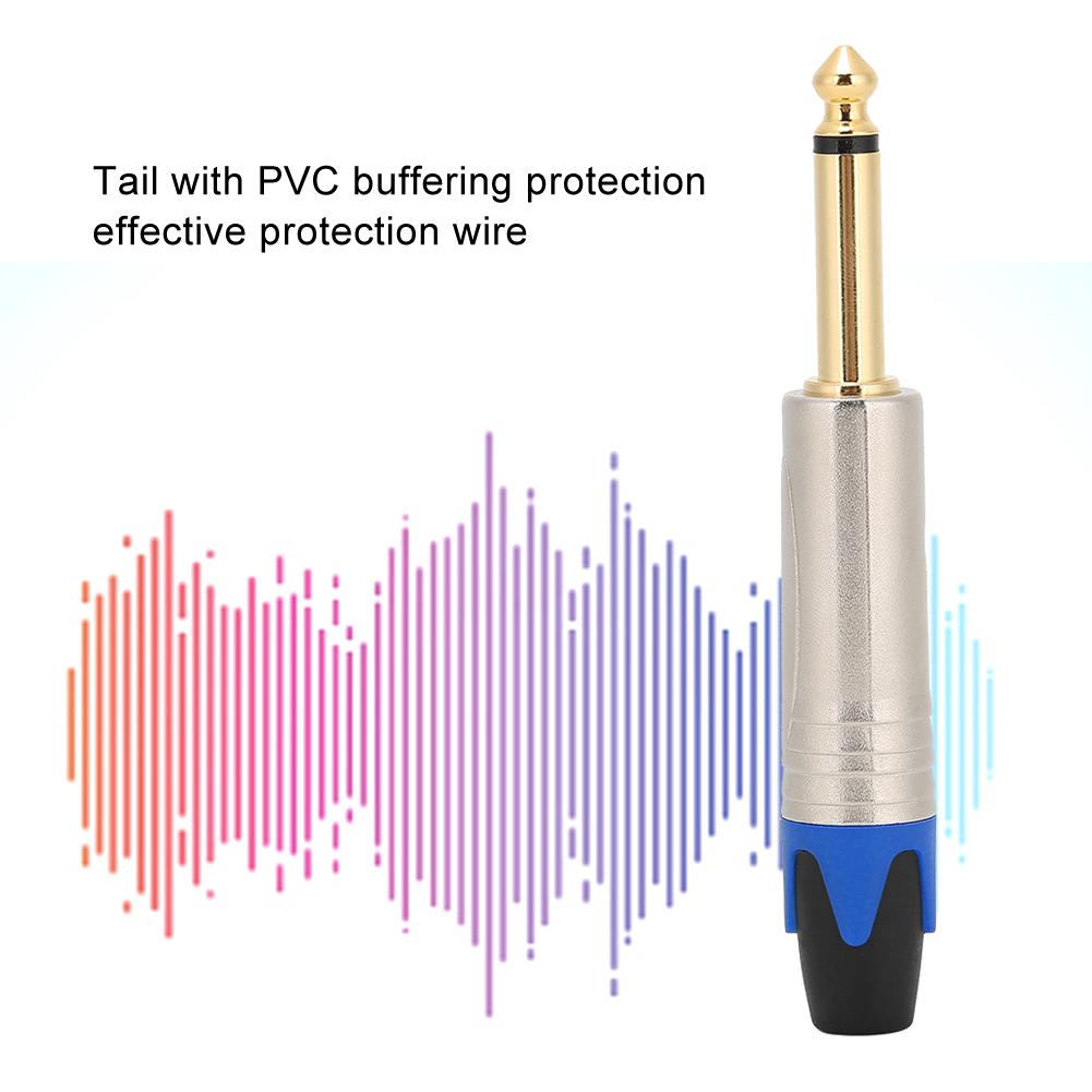 5pcs 6.35mm Single Track Microphone Audio Cable DIY Usage Welding Plug Connectorblue tail