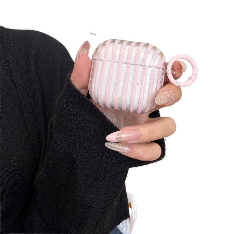 Minimal Small Fresh Pink Vertical Stripes for AirPods 1 /pro1 Earphone Protective Case Cover Second and Third Generation Girls