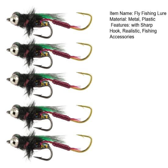 5Pcs Fly Fishing Lure with Sharp Hook Realistic Floating Hand Tied Feather Bionic Fly Fishing Bait Freshwater Saltwater Bass Trout Fishing Accessories