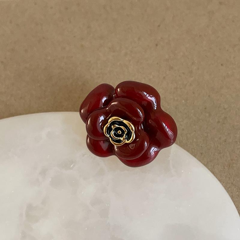 Ankara Red Dripping Oil Flower Opening Ring Female Niche Retro Light Luxury Elegant Fashion Versatile Ring Ring